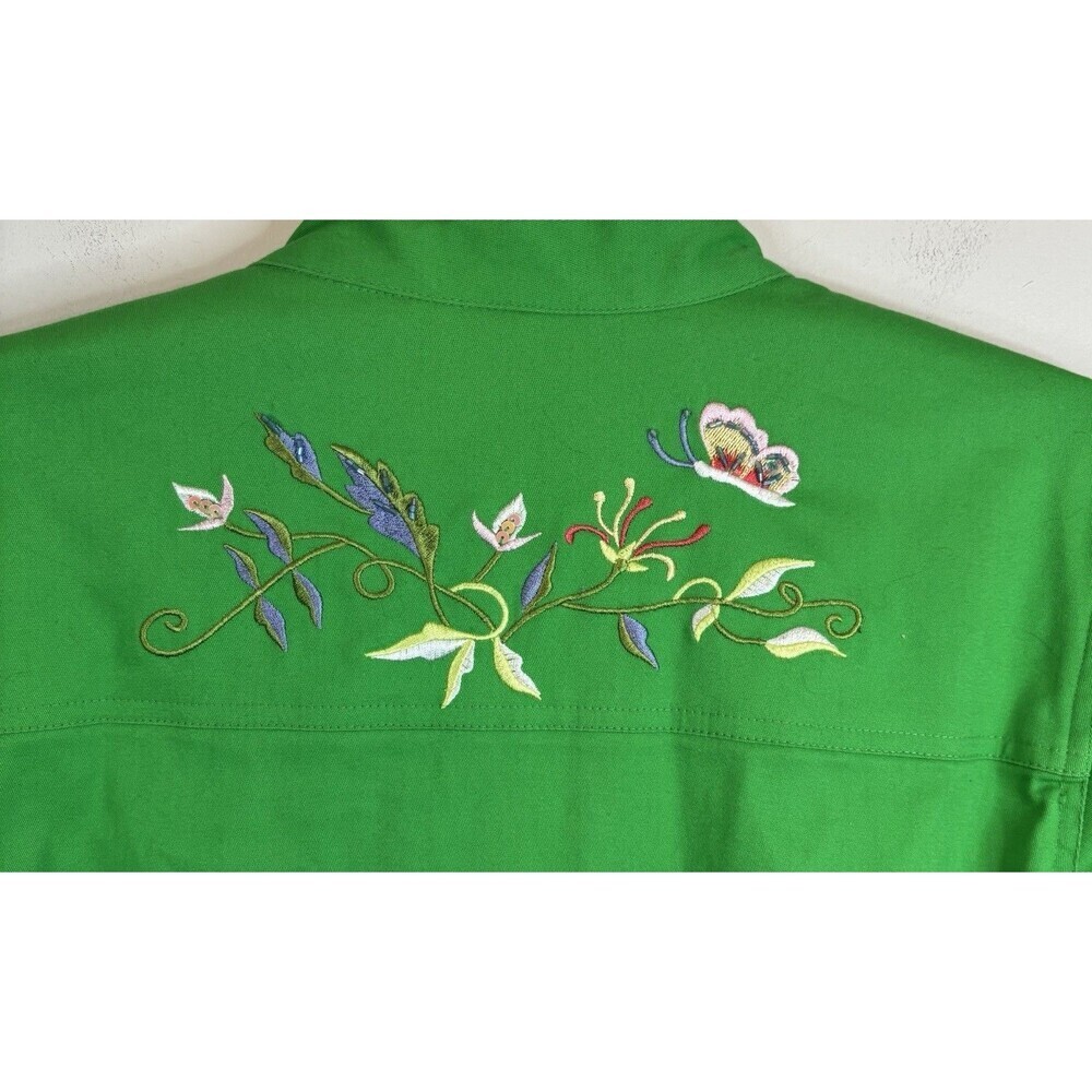 QUAKER FACTORY Green Floral Embroidered Zip Up Jacket Large Butterfly Spring NEW - Picture 10 of 16